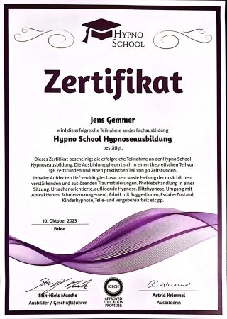 Hypnose Große Ausbildung Zertifikat
