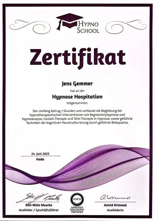 Hypnose Hospitation Zertifikat